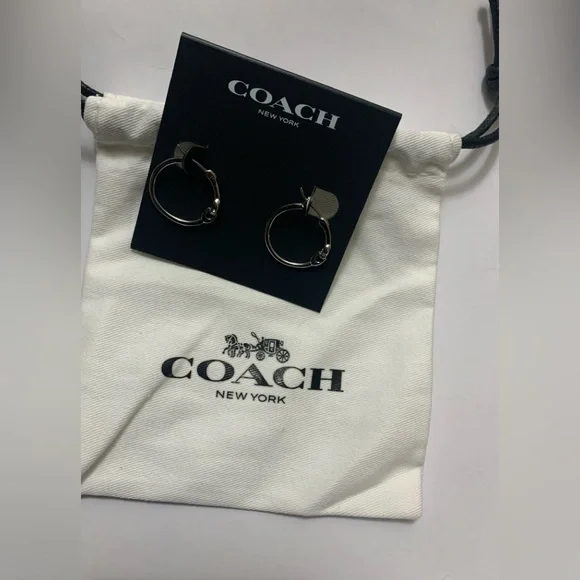 Coach Signature C Hoop Earrings Silvertone NEW $45 - Picture 10 of 10